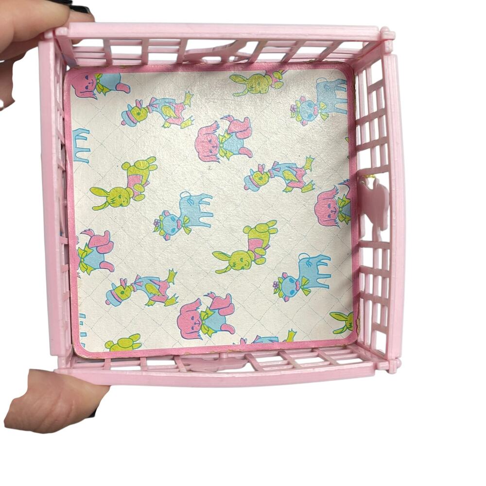 Vintage Miniature Dollhouse Playpen Baby Doll Furniture MCM Toy Pink Animal Mold